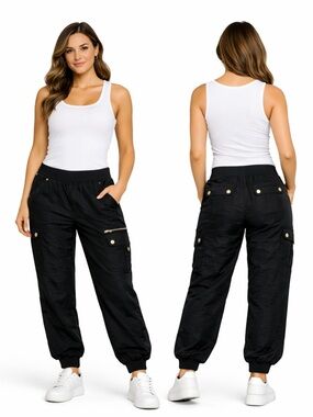 Bebe Nylon Black Cargo Jogger Pants Size Large NWT